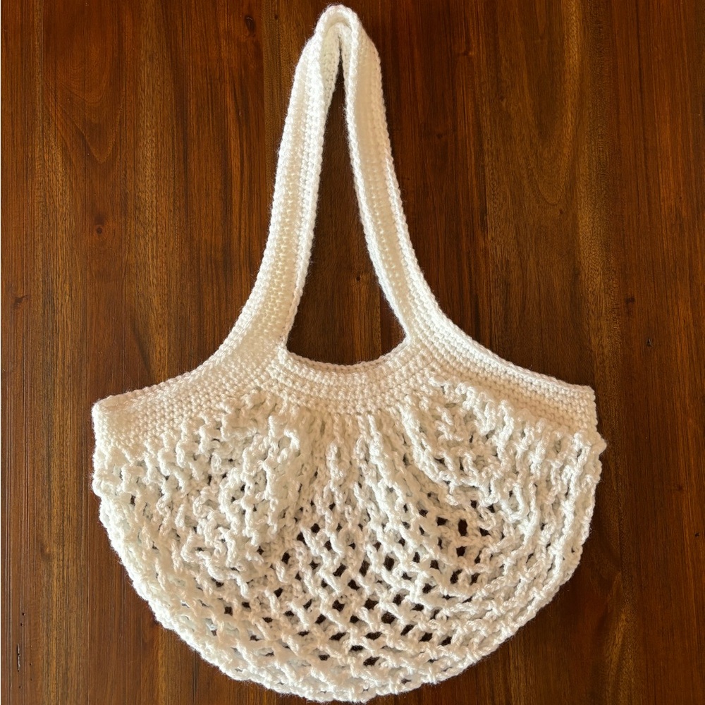 New Crochet Mesh Shoulder Bag in White, Market Bag